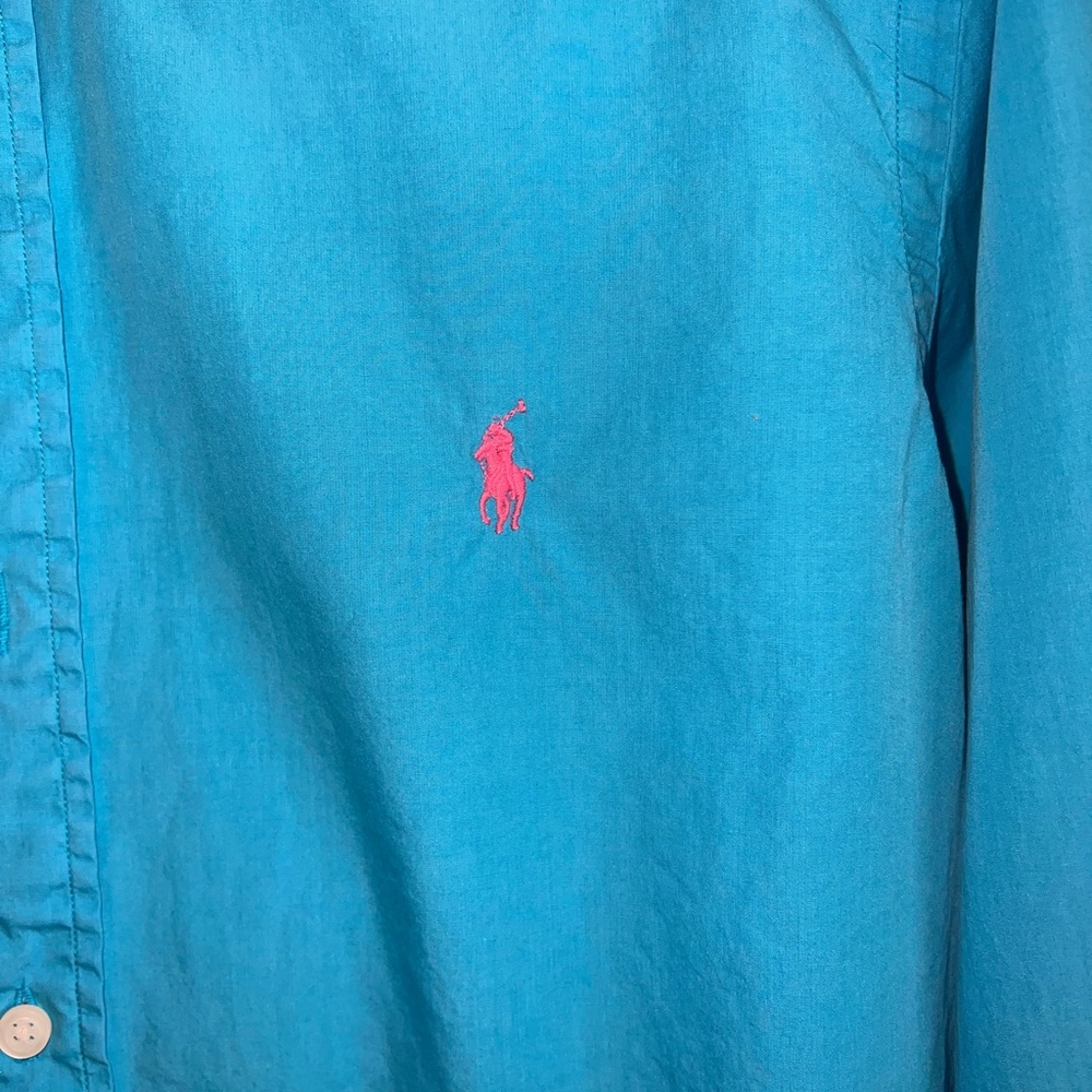 Ralph Lauren Turquoise Shirt with Pink Logo